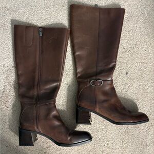 Brown Leather Knee High Riding Boots Wide Calf